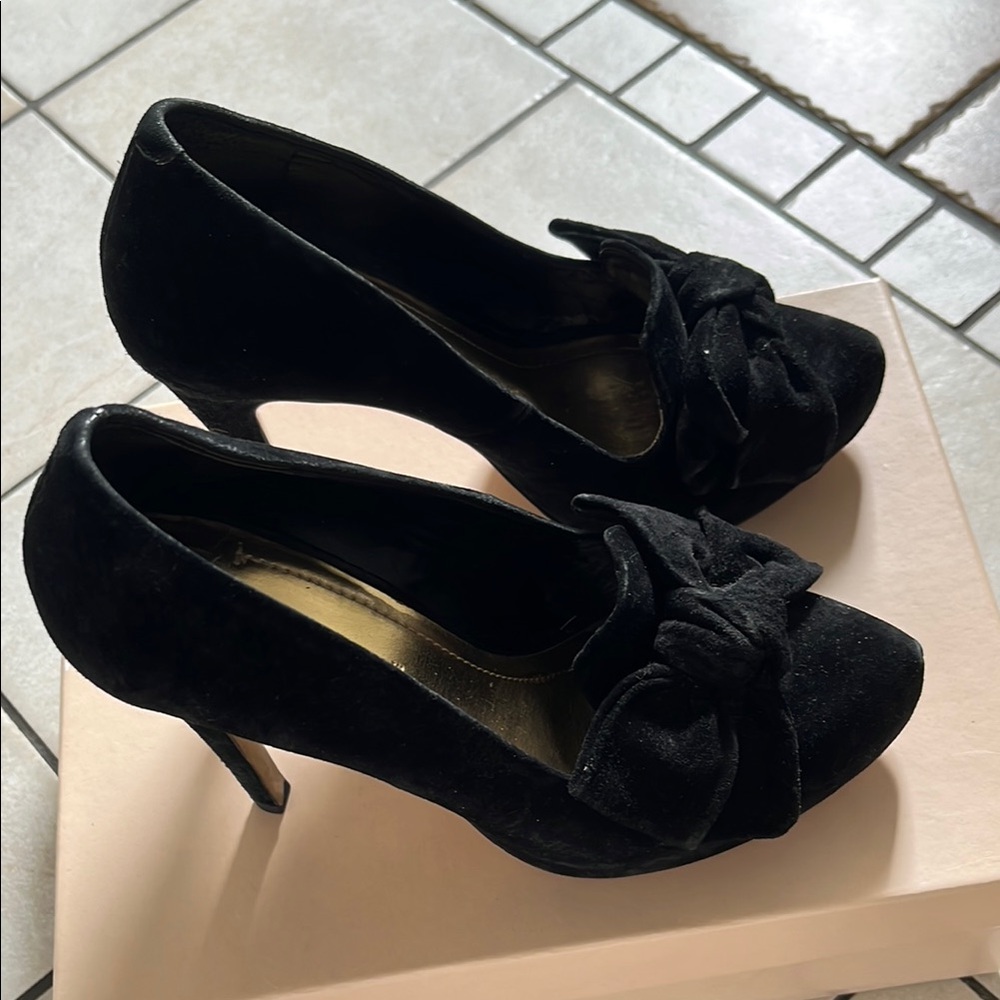 BCBGeneration Black Velvet Heels with Bow
